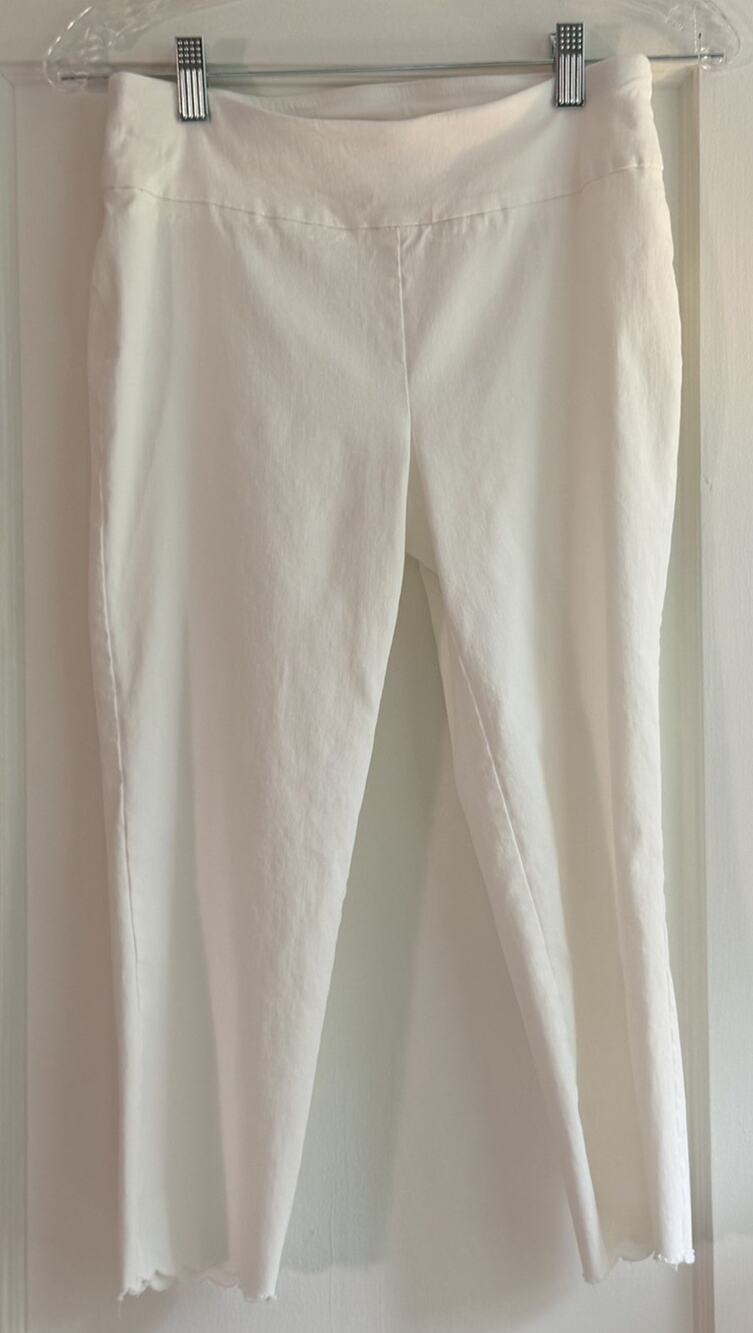 Nina Leonard Pull-on Crop Pant with Scalloped Detail Sz XS White